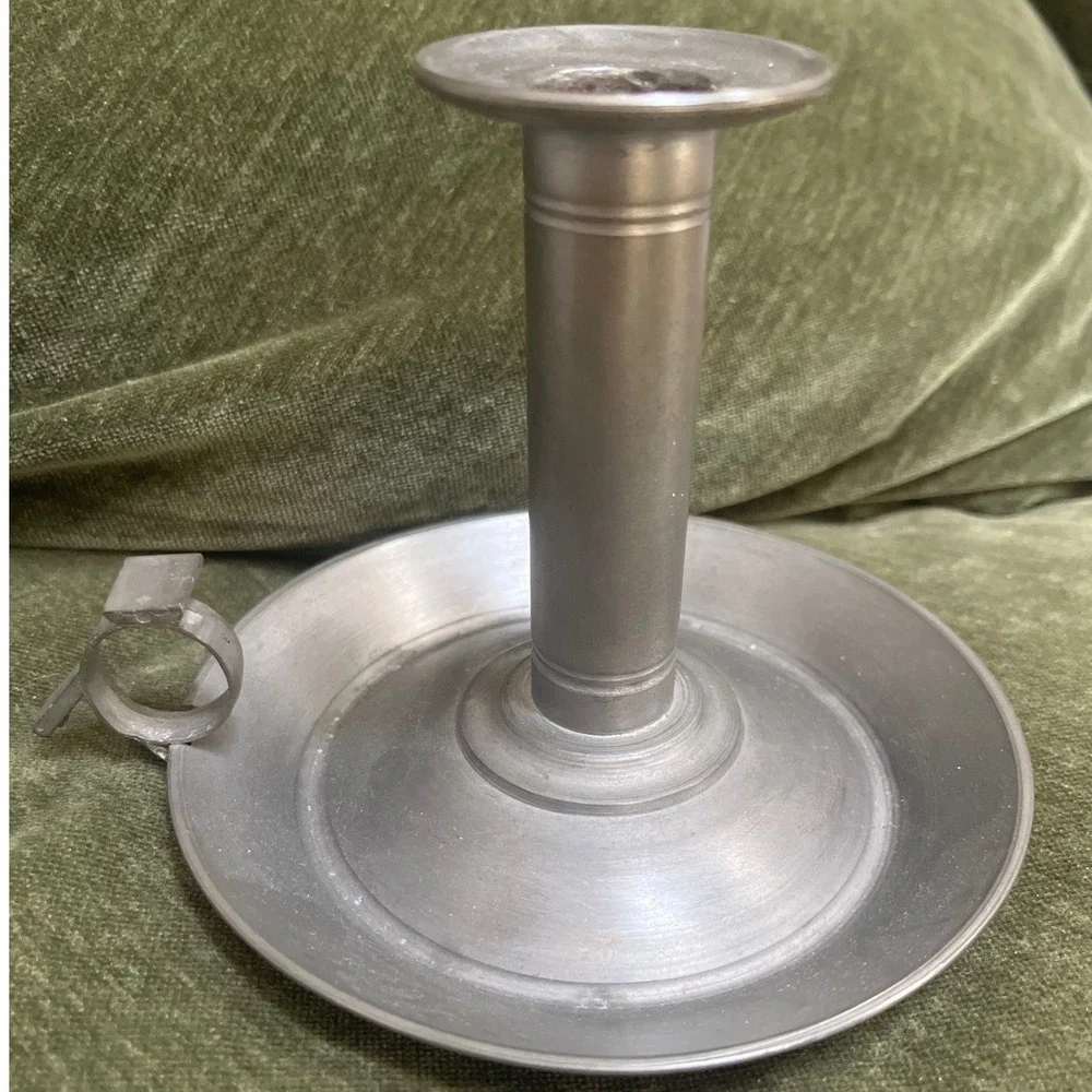 Vtg Danish Pewter Push-Up Candle Stick Holder Chamber‎ Finger Loop 60s